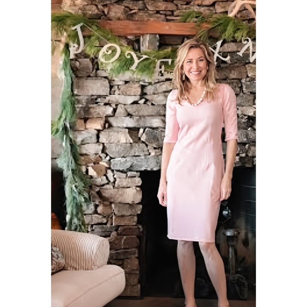 Chloe Kristyn By Bettina Maggie Ponte Knit Dress Midi Half Sleeve Light Pink Med